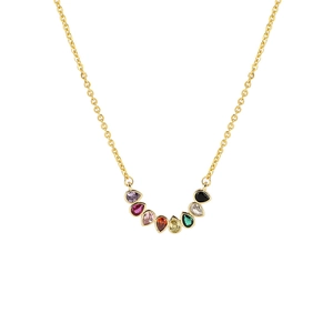 18K gold plated necklace featuring a colorful zircon gemstone curved pendant design