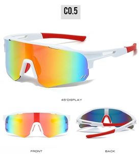 Multi-angle view of C0.5 cycling sunglasses with white frame and colorful gradient lens