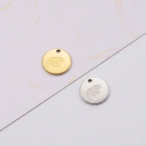 Bear Patterned Round Coin Pendant Stainless Steel 18K Gold Plated DIY Jewelry Making Accessory Charm For Necklaces