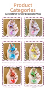 Mini backpack liquid quicksand keychains in purple pink blue yellow red and green