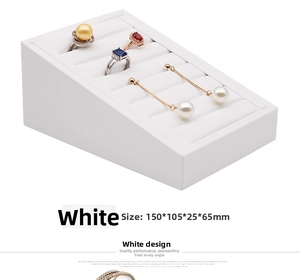 White PU leather jewelry display tray for rings and earrings, size 150x105x25x65mm
