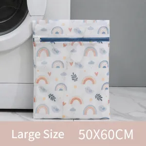Grand filet à linge 50x60cm en maille fine avec motifs d'oiseaux et d'arcs-en-ciel