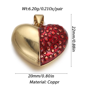 Pendentif cœur pépin de grenade rouge et doré pour bijoux DIY en cuivre poli