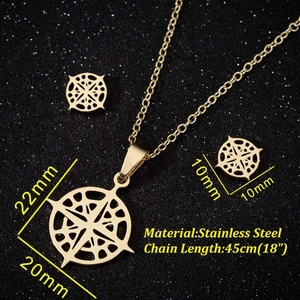 Ensemble de bijoux minimalistes en acier inoxydable doré avec collier vague et boucles