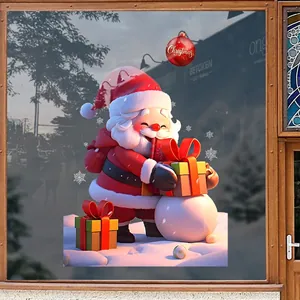 3D Santa Claus and snowman window stickers for Christmas mall glass door decorations