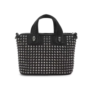 Gran Capacidad Estilo Punk Bolso de Hombro de Cuero PU Mujer Remaches Calavera Bolso de Mano Tote Oscuro
