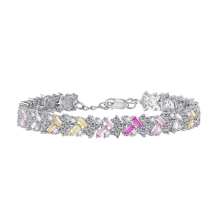 Elegant S925 sterling silver bracelet with colorful rectangular zircons and clear crystals