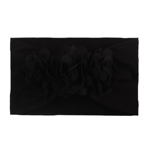Soft black nylon baby headband with three chiffon flowers for toddler girls