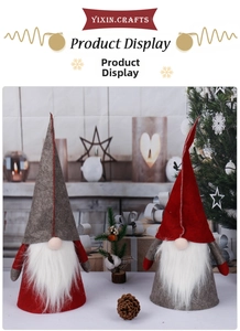 Gros plan de gnomes nordiques sans visage avec longues barbes blanches en décor de Noël