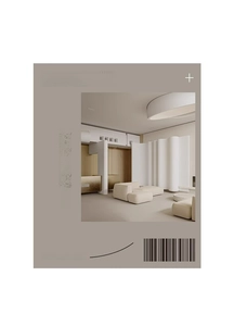 Detailed view of a modern cream-colored round rug in a minimalist living room setting