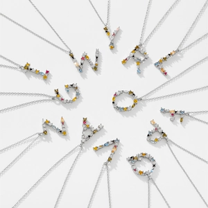 S925 sterling silver initial necklaces with colorful cubic zirconia in a circular layout
