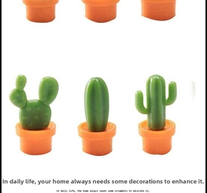 Detailed macro view of 3D miniature resin cactus fridge magnets in vibrant orange pots