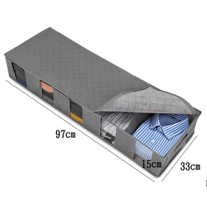 Gray underbed storage box with lid and window, 97x33x15cm foldable fabric organizer