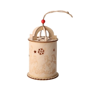 Wooden Christmas lantern with LED light and hollow laser-cut nativity scene design