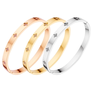 Polished titanium steel four-leaf clover bracelets in gold, rose gold and silver colors