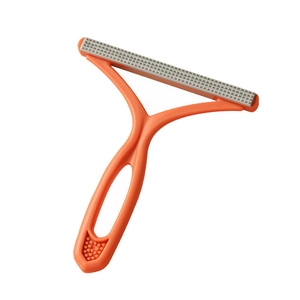 Double-sided manual lint remover tool with ergonomic orange handle and grey silicone head