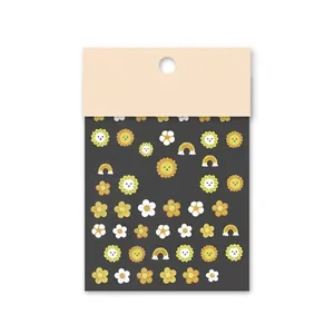 Cute sunflower 5D embossed nail art stickers with vibrant yellow sun and rainbow designs