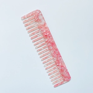 Pink marble texture acetate wide-tooth hair comb for detangling long curly hair