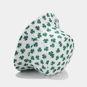 White summer foldable bucket hat with green four-leaf clover print for sun protection