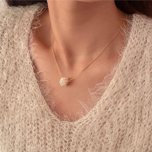 925 sterling silver gold necklace featuring a delicate cluster pearl pendant on a model