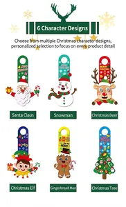 Set of 6 cartoon Christmas hanging ornaments featuring Santa, Snowman and Reindeer