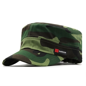 Classic woodland camouflage flat top cadet cap with FS Fashion side patch for outdoors
