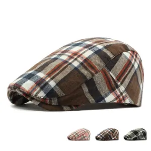 Vintage Plaid Flat Cap British Style Adjustable Ivy Beret Hat For Men And Women Checkered Outdoor Newsboy Cabbie