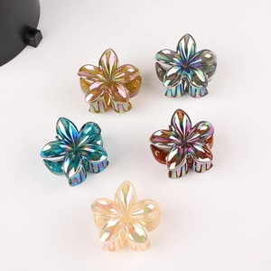 Set of 5 flower hair claws with iridescent metallic finish in assorted colors