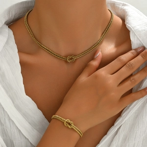 Gioielli Con Collana E Bracciale In Maglia Intrecciata Acciaio Inossidabile Design Con Nodo A Corda Moda Minimalista Per Donne