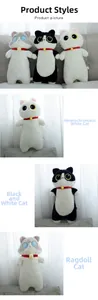 Vues détaillées de longs coussins chat en peluche blanc, bicolore et ragdoll avec grelots