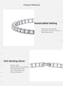 Macro detail of S925 sterling silver tennis bracelet with square 5A zircon inlay settings