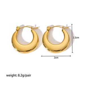Boucles d'oreilles créoles en forme d'U en acier titane doré de 2 cm de diamètre