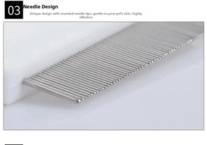 Close-up of fine steel teeth with rounded safety tips for pet skin protection
