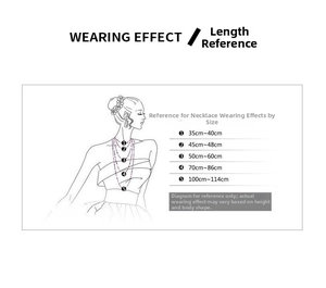 Size guide showing titanium steel necklace length reference chart for various styling effects