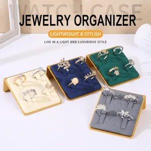 Luxury Ring Display Stand Metal Aluminum Frame Velvet Microfiber Jewelry Holder Photography Props Window Showcase