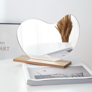 Cloud-shaped irregular acrylic desktop makeup mirror with a minimalist wooden base