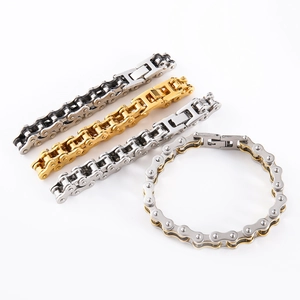 Punk motorcycle chain bracelets in gold and silver stainless steel for men and women