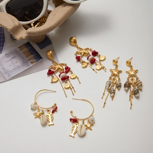 Orecchini a cerchio stile boho in acciaio inossidabile 18K con stelle marine