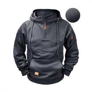 Dunkelgrauer Herren-Taktik-Hoodie mit orangefarbenem Reißverschluss und Stricktextur