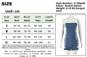 Tableau des tailles pour body en jean extensible avec mesures de poitrine, taille et hanches