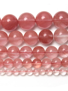 Detaillierter Vergleich von rosa Chalcedon-Perlen in fünf Größen für DIY-Schmuck