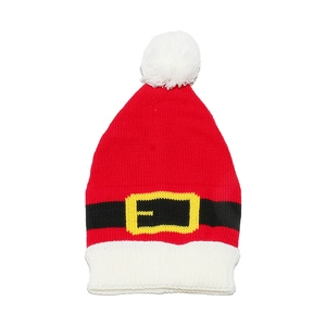 Bonnet de Noël tricoté rouge et blanc avec motif ceinture du Père Noël et pompon