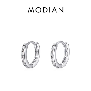 Minimalist 925 Sterling Silver Hoop Earrings Baguette Cut Zircon Inlaid Geometric Ear Buckles For Women Light Luxury Jewelry