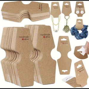 Brown kraft paper display cards with Handmade with love print for hair accessories