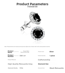 Macro view of S925 sterling silver stamp and 6mm black moissanite stud earring parameters