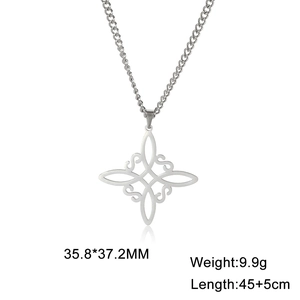 Silver stainless steel Celtic knot necklace with dimensions and weight specs