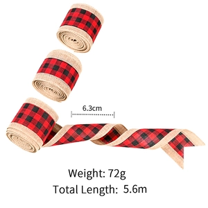 Three rolls of 6.3cm red and black buffalo plaid burlap ribbon for holiday decor