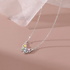 S925 sterling silver butterfly necklace with colorful ice flower stones and zircon