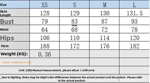 Detailed size chart for cutout summer maxi dress with length and bust measurements