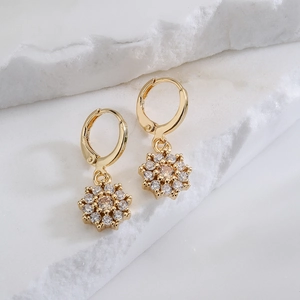 Elegant 18K gold plated flower pendant earrings with champagne zircon on marble stone